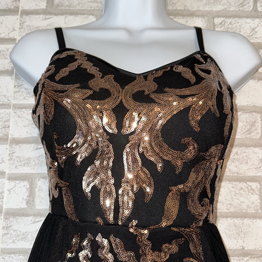 Penelope Tulle Black Gold Sequin Gown Small - Picture 5 of 9